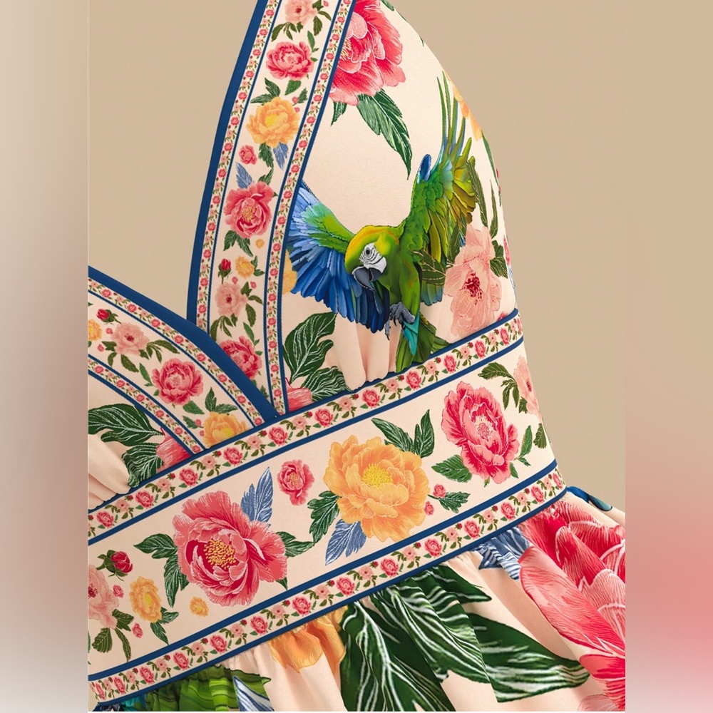 Boho Floral Print V-Neck Mini Dress - Picture 6 of 9